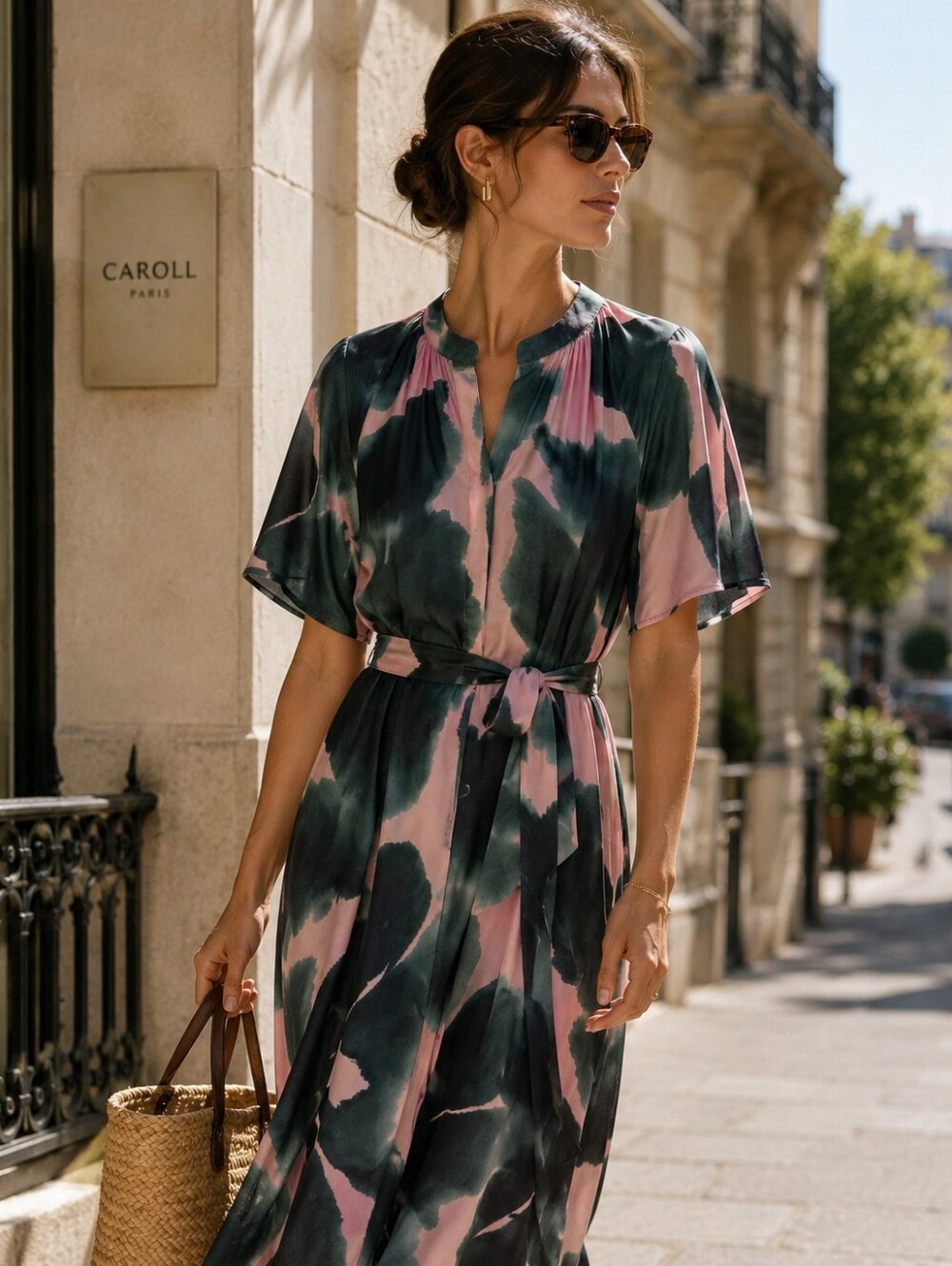 Belted Maxi Dress in Pink and Teal